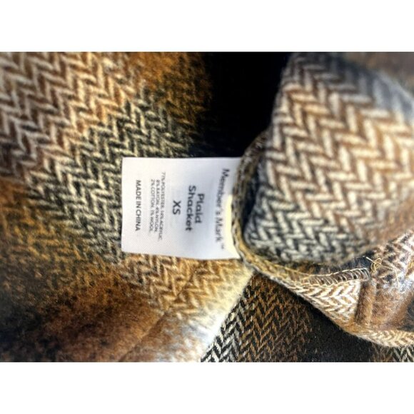 Members Mark Womens XS Relaxed Fit Button Brown Plaid Shacket NWOT Oversized - Picture 8 of 10